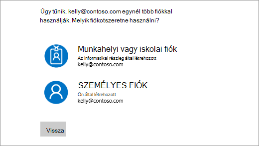 Bejelentkezési képernyő két e-mail-címmel