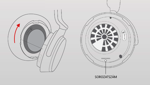 A kép azt mutatja, hogyan kell eltávolítani a jobb oldali fülvédőt a Surface Headphones fejhallgatóról.