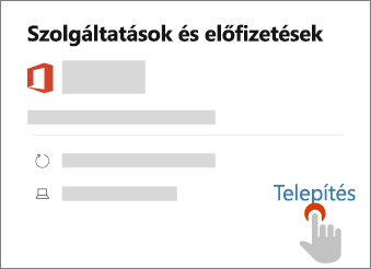 A Telepítő linket mutatja a Szolgáltatások és előfizetések oldalon