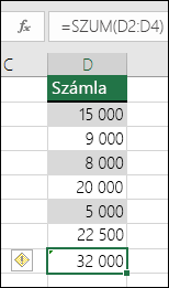 Az Excel hibát jelenít meg, ha egy képlet kihagy cellákat egy tartományban