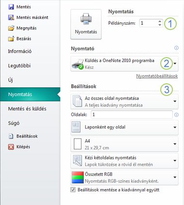 Nyomtatási beállítások a Publisher 2010 alkalmazásban