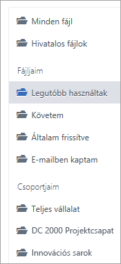 A fájlok helyét megjelenítő lista