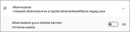 A Windows biztonsági másolat Alkalmazások szakasza.