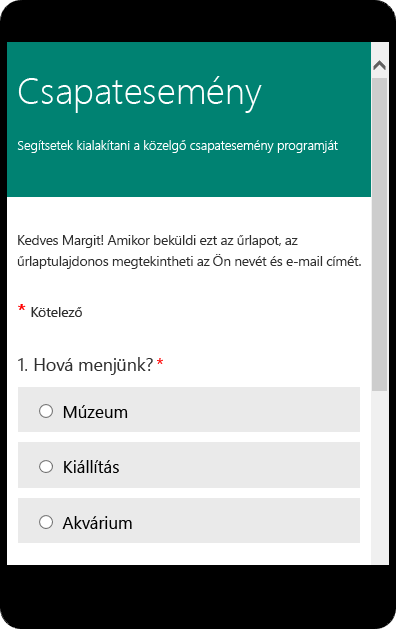 A mobileszközös üzemmód kipróbálása osztályfelmérési űrlaphoz