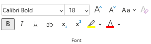 A Webes PowerPoint menüszalagjának Betűtípus menüjének beállításai.