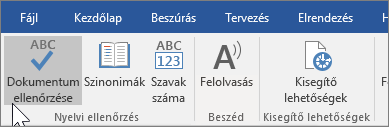 A Véleményezés lap Helyesírás parancsa
