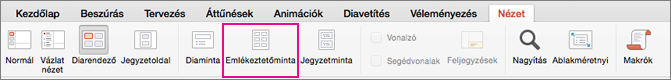 Emlékeztetőminta gomb a Nézet lapon