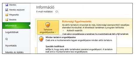 Biztonsági figyelmeztetés nem megbízható fájl esetén