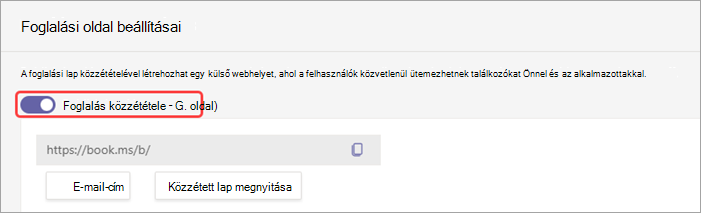 Képernyőkép a foglalási oldal közzétételére Virtuális időpontok