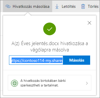 Hivatkozás másolása OneDrive Vállalati verzió