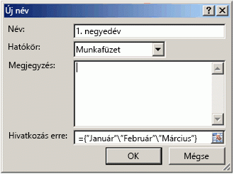 Az Új név párbeszédpanel képlettel