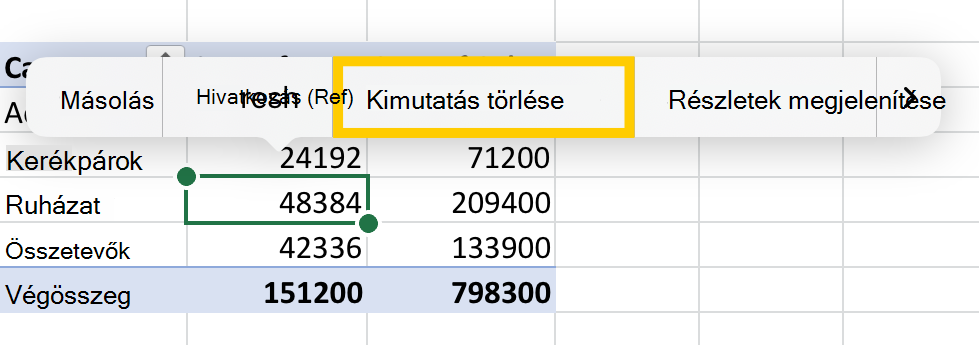 Kimutatás törlése lehetőség az iPad helyi menüjéből.