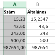 Számok a Szám és az Általános formátumban