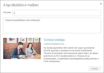 Küldés e-mailben párbeszédpanel