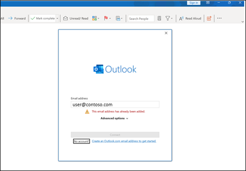 Helyszíni Outlook bejelentkezési hiba