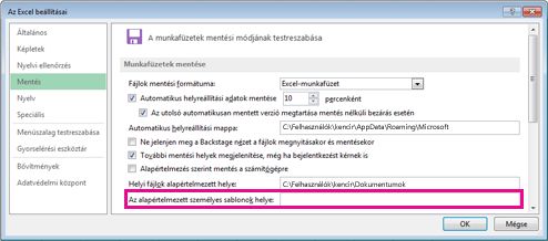 A munkafüzetek mentésére vonatkozó beállítások