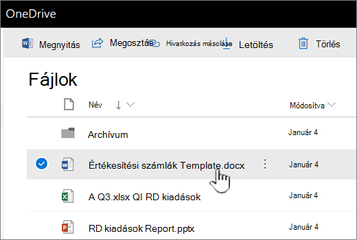 OneDrive kijelölt fájllal