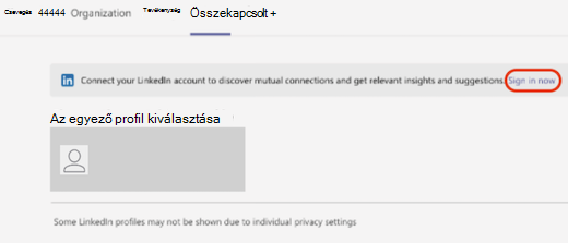 A Teams LinkedIn lapján egy piros mező emeli ki a bejelentkezés most gombot.