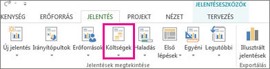 A Költségek gomb a Jelentés lapon