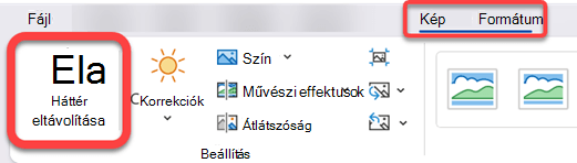 Az eszköztár menüszalagjának Képformátum lapján válassza a Háttér eltávolítása lehetőséget.