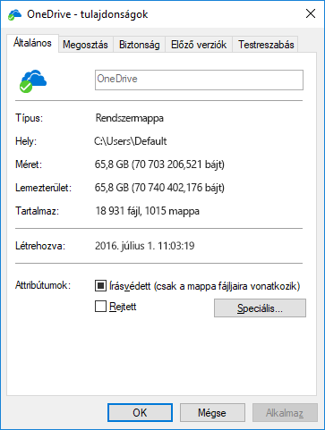 OneDrive – tulajdonságok