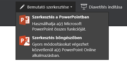 A böngészőben történő szerkesztést elindító Bemutató szerkesztése gomb