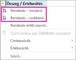 A növekvő és a csökkenő rendezés parancsa