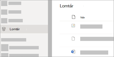 Képernyőkép a OneDrive.com webhely Lomtár lapjáról.