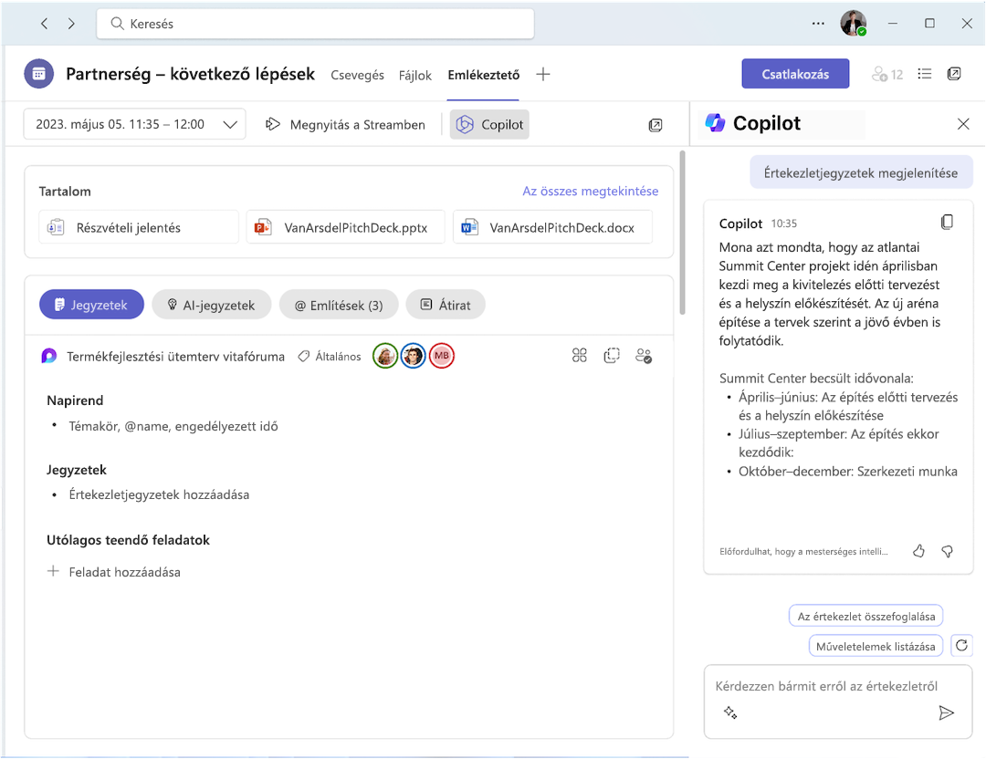Copilot az értekezleten – összefoglaló