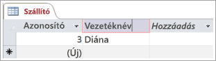 A Szállító tábla képernyőrészlete, amelyen két sor látható azonosítóval