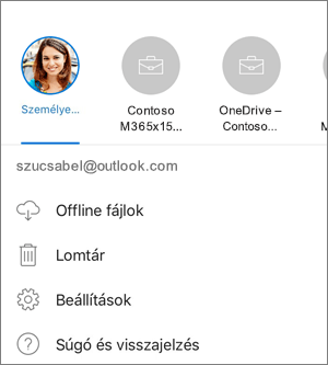 Váltás a fiókok között az iOS OneDrive appban