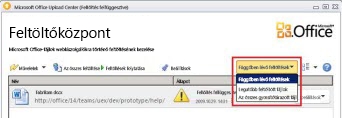 Függőben lévő feltöltések megjelenítése az Office Upload Centerben