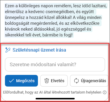 Az e-mail piszkozatának néhány „alapos megfontolást követően összeállított” szövege a Copilot használatával iOS és Android rendszeren