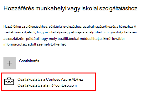 Hozzáférés munkahelyi vagy iskolai képernyőhöz csatlakoztatott Contoso-fiókkal