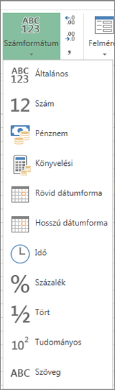 A használható számformátumok