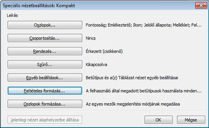 A Speciális nézetbeállítások párbeszédpanel