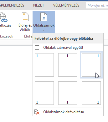 Az Oldalszámok gyűjtemény a Word Online-ban