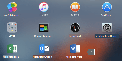 A Microsoft Word ikonja a Launchpad nézetének egy részén