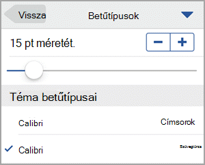 Betűméret kiválasztása