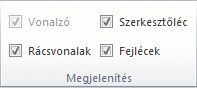 A Megjelenítés csoport beállításai a Nézet lapon
