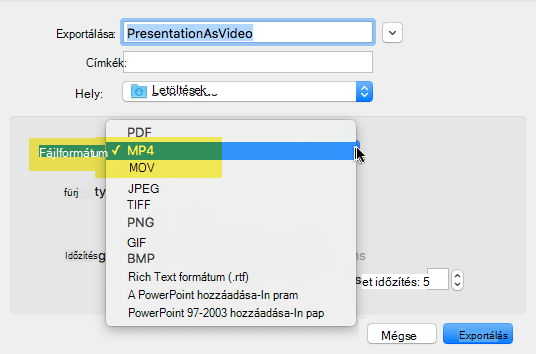 Az Office 365 előfizetői MP4- vagy MOV-fájlként exportálhatnak bemutatókat videóba