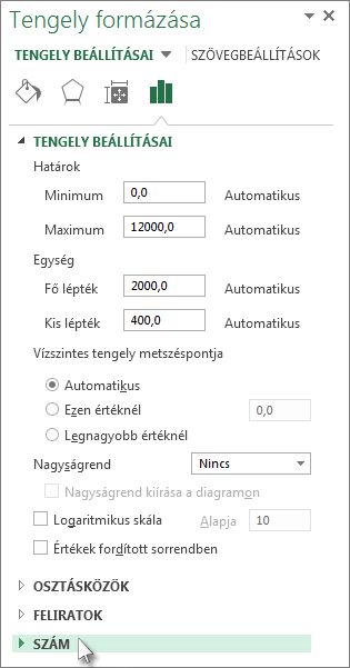 Szám beállítása a Tengely formázása párbeszédpanelen