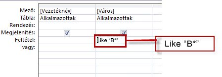 A „Like” lekérdezési feltétel