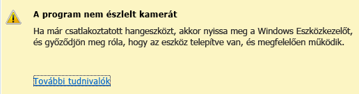 Képernyőkép: a program nem észleli a kamerát