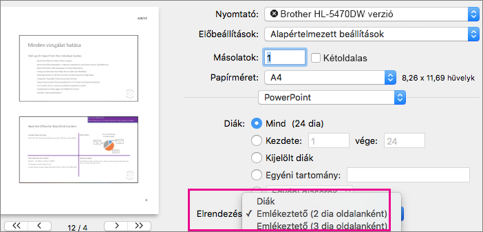 Nyomtatni kívánt Mac PowerPoint-emlékeztetők előnézete