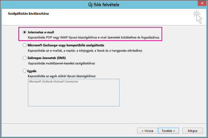 Válassza az internetes E-mail lehetőséget