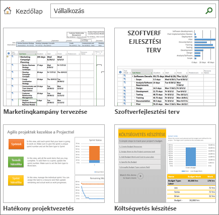 Képernyőkép projekttervsablonokról az Üzleti kategóriában