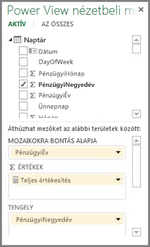 A Power View nézetbeli mezőlista