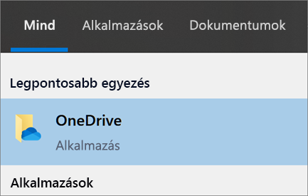 Képernyőkép az asztali OneDrive alkalmazás kereséséről az Windows 10