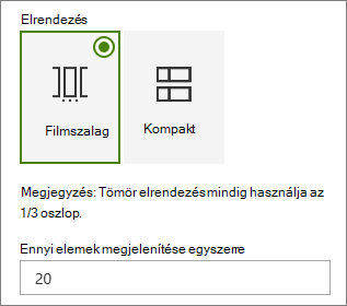 Elrendezés kiválasztása az Események kijelző tulajdonságpaneljén.